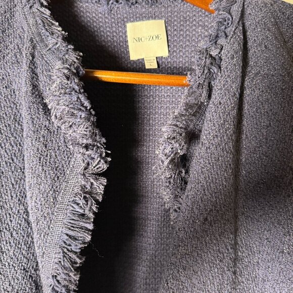 Nic+Zoe Open Front Cardigan Fringe Edges Zipper Pockets Blue Size Large - Picture 6 of 9